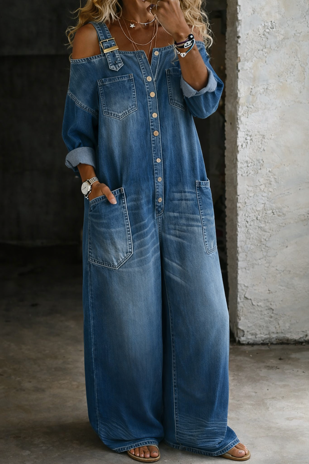 Sophia™ Off-Shoulder Denim Jumpsuit