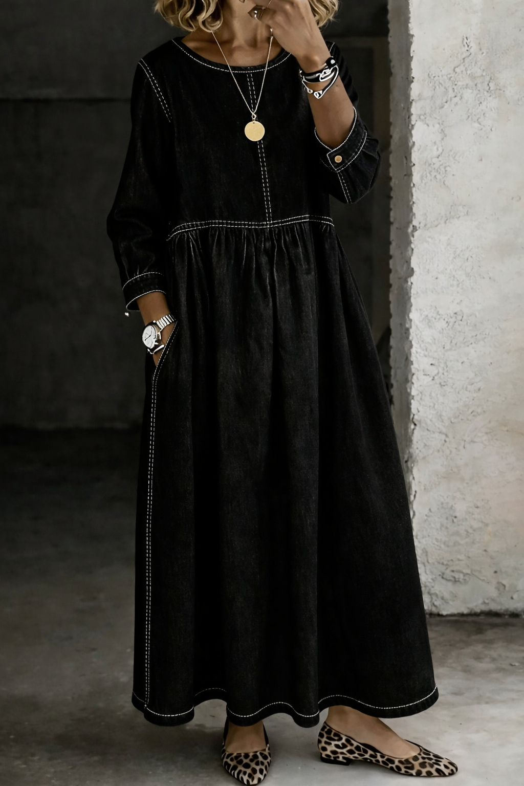 Melissa™ | Long Sleeve Round Neck Denim Dress