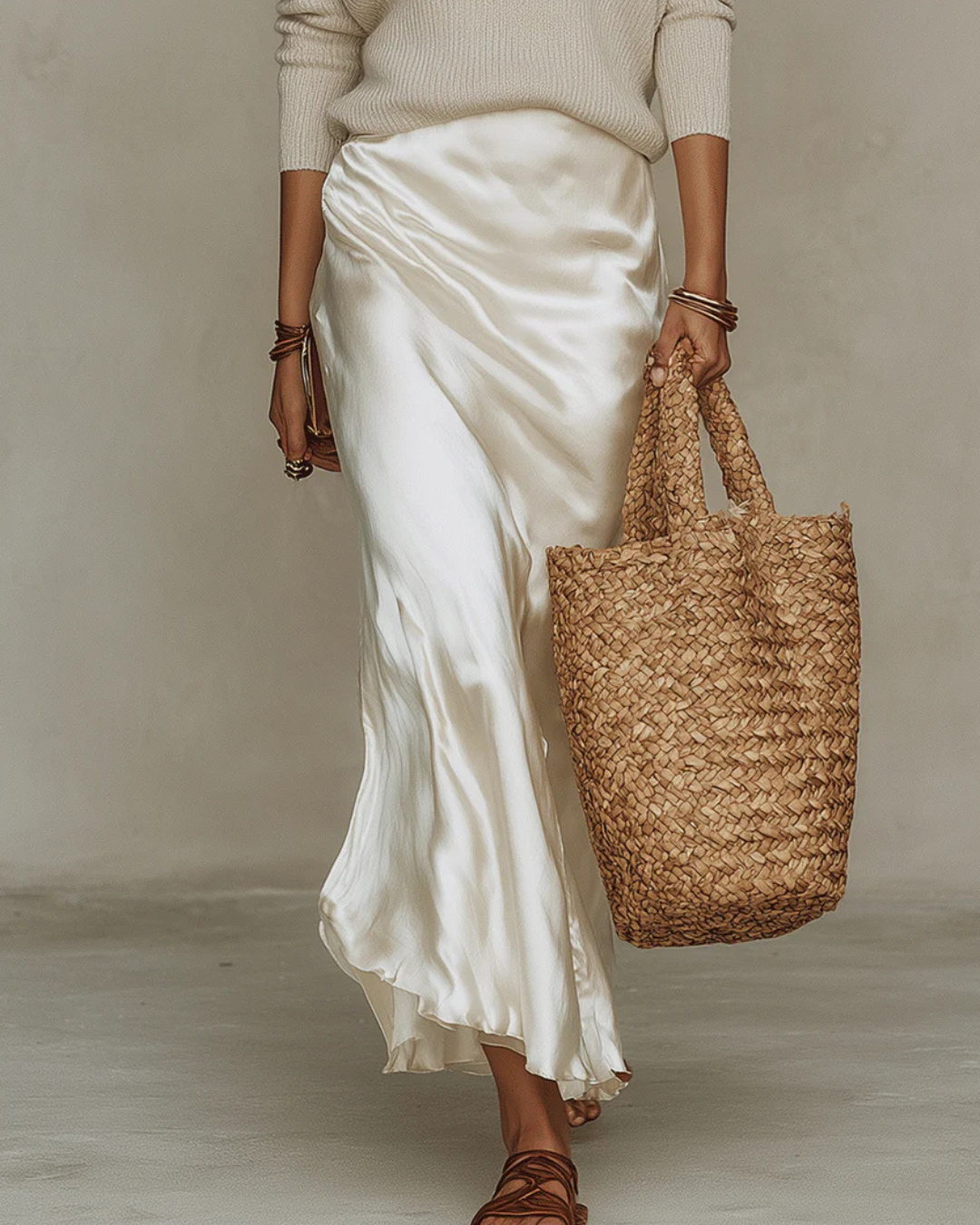Aurelia™ – Satin Midi Dress & Soft Knit Set