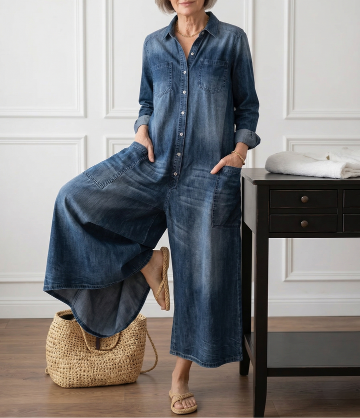 Diana™ | Retro Denim Button-Up Jumpsuit