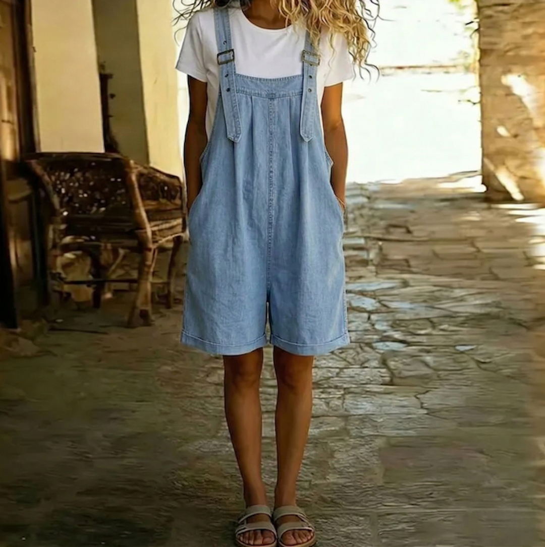 Clara™ | Light Blue Short Denim Overalls