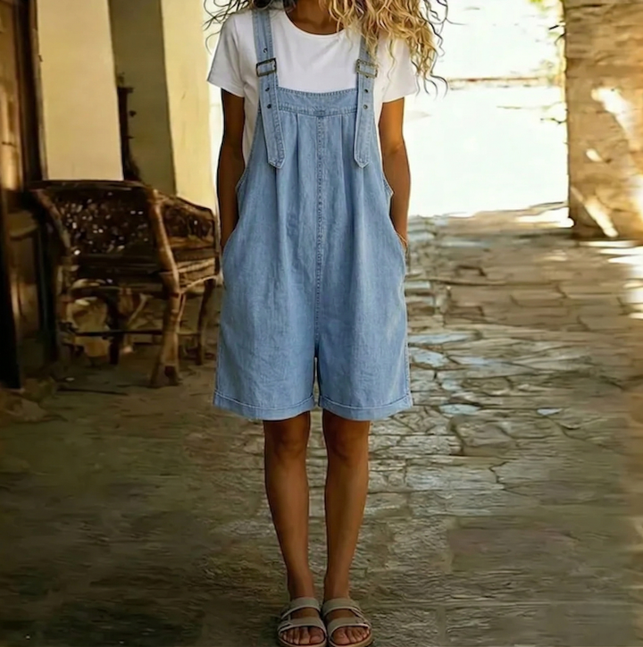 Clara™ | Light Blue Short Denim Overalls