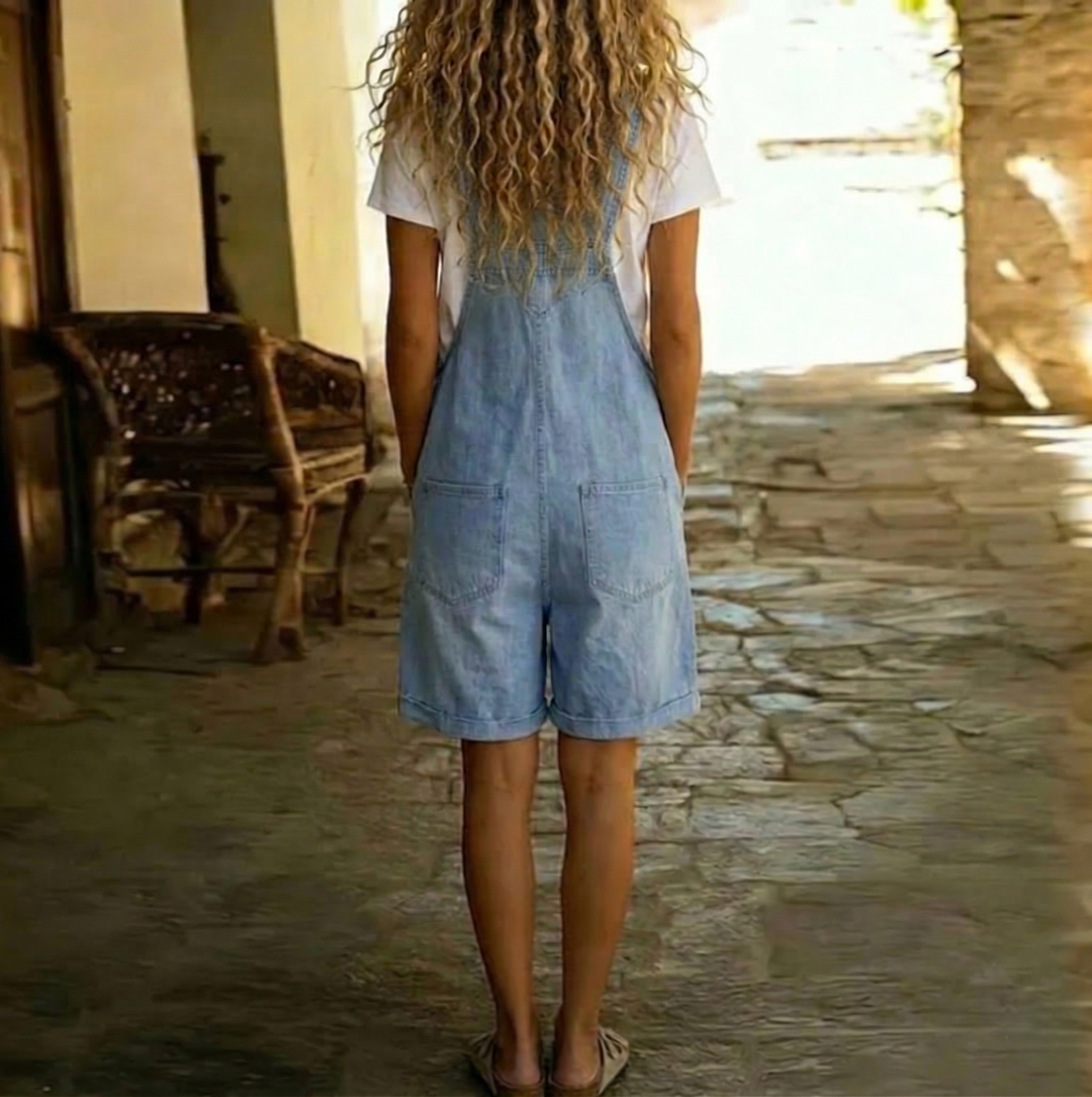 Clara™ | Light Blue Short Denim Overalls
