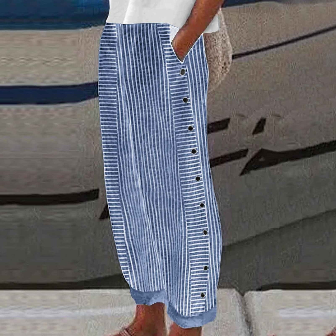 Sera™ – Striped Button-Accent Pants