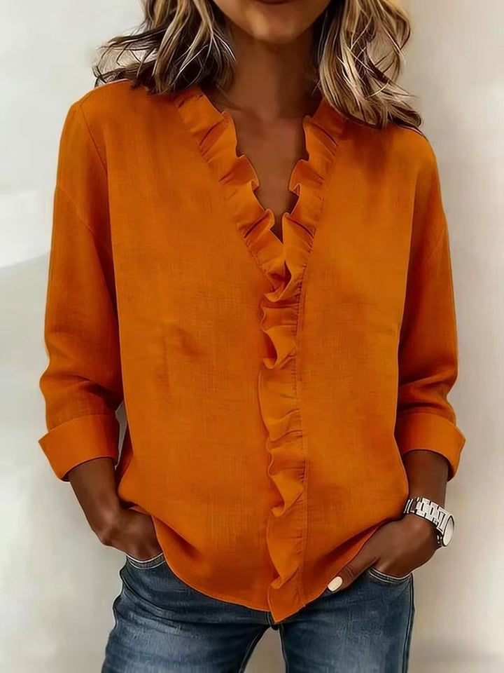 Chiara™ – Elegant V-Neck Ruffle Blouse