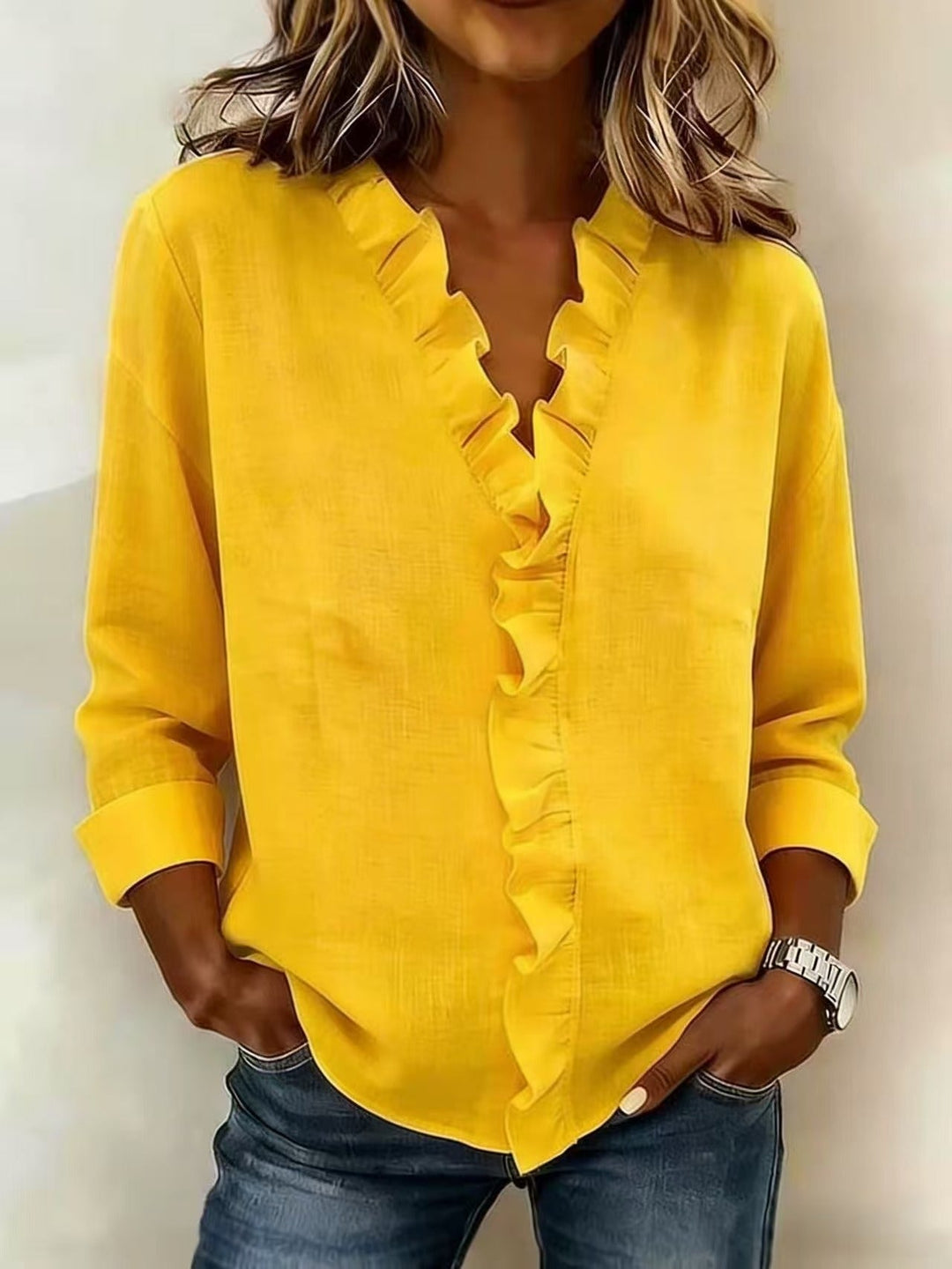 Chiara™ – Elegant V-Neck Ruffle Blouse
