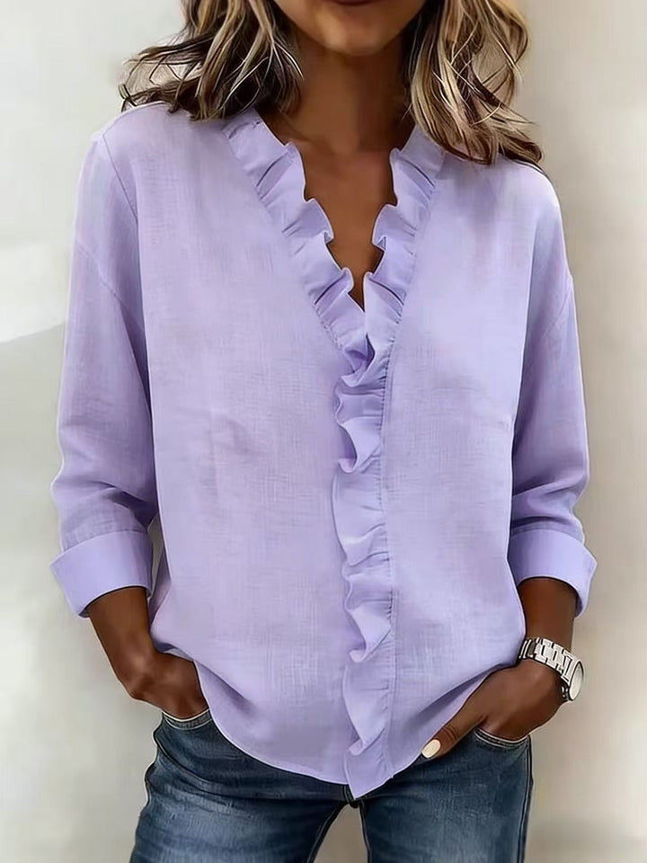 Chiara™ – Elegant V-Neck Ruffle Blouse