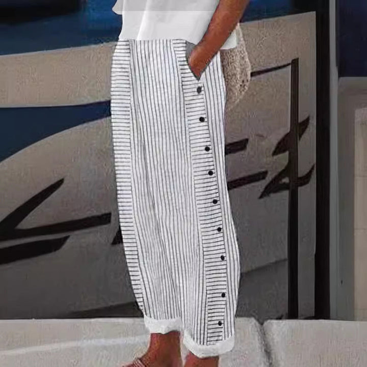 Sera™ – Striped Button-Accent Pants