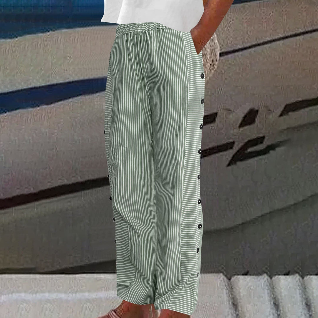 Sera™ – Striped Button-Accent Pants