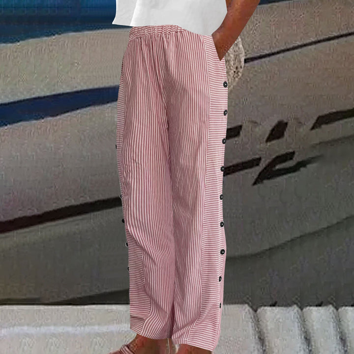 Sera™ – Striped Button-Accent Pants