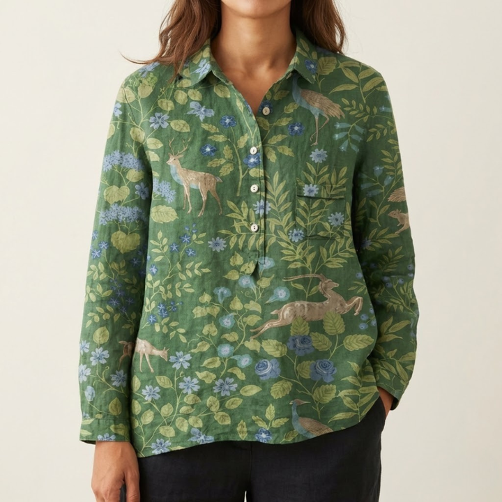 Elena – Printed Linen Shirt