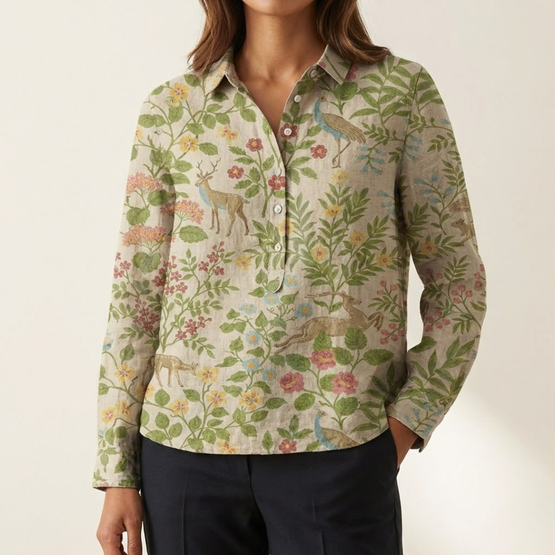 Elena – Patterned Linen Shirt
