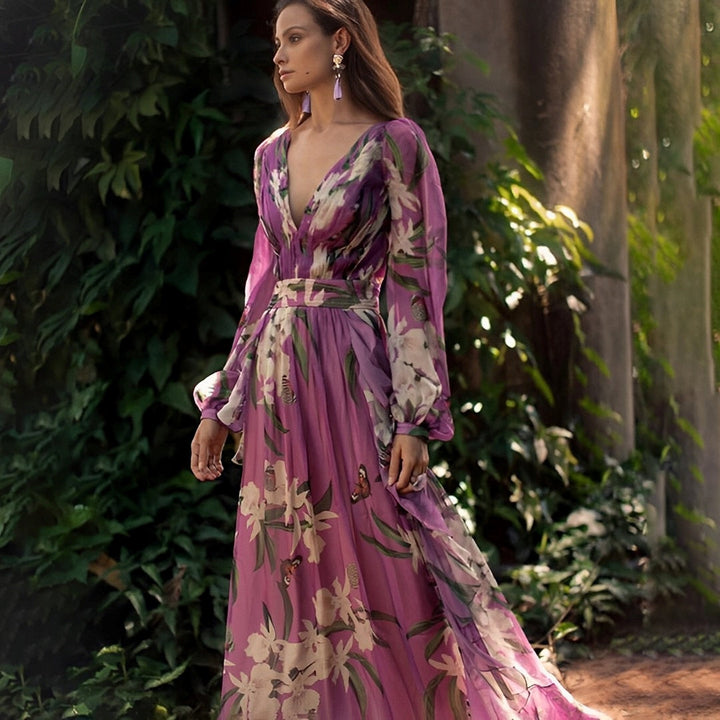 Valentina™ – Floral V-Neck Maxi Dress