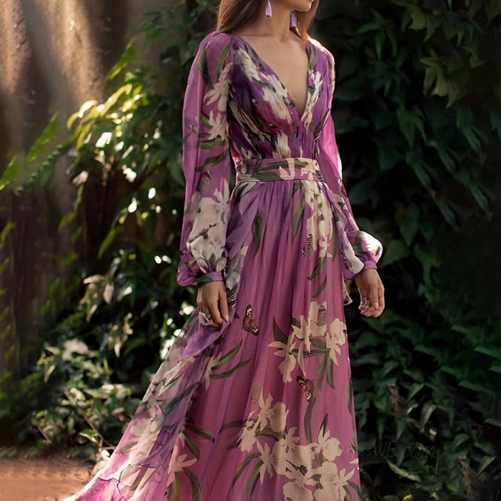 Valentina™ – Floral V-Neck Maxi Dress