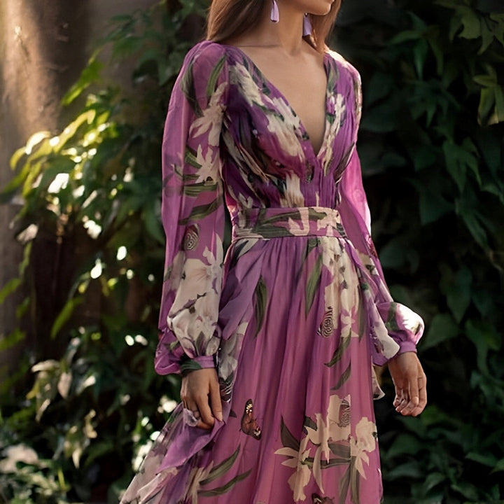Valentina™ – Floral V-Neck Maxi Dress