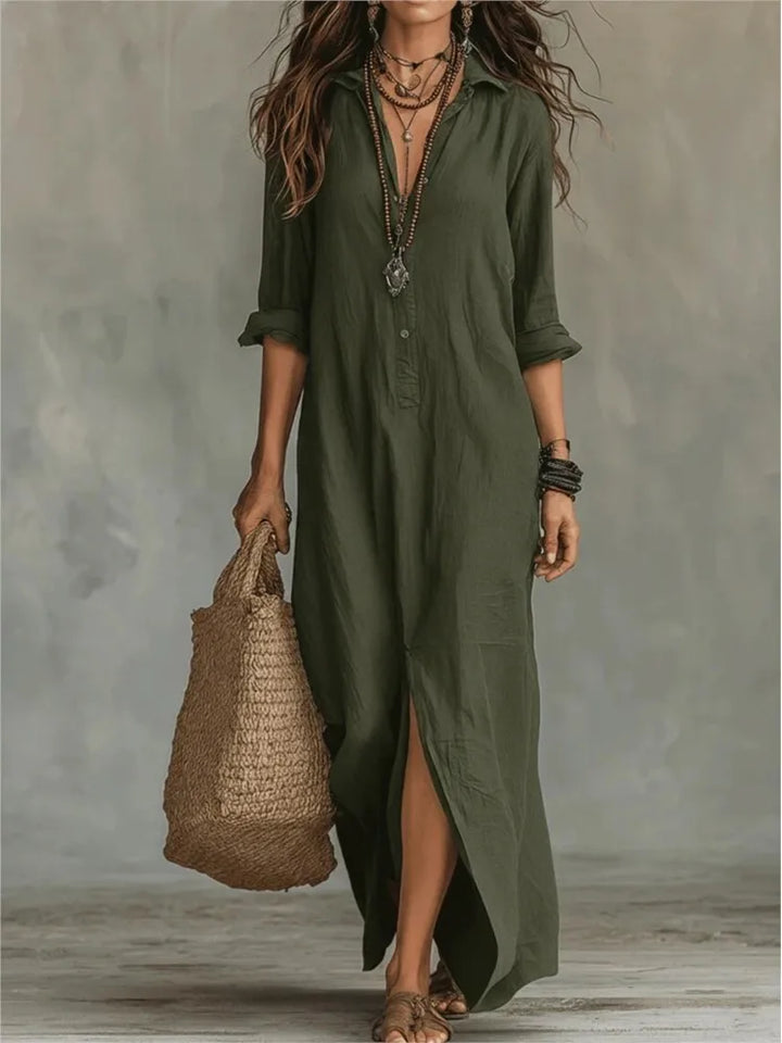 Agnes™ – Effortless Linen Shirt Dress