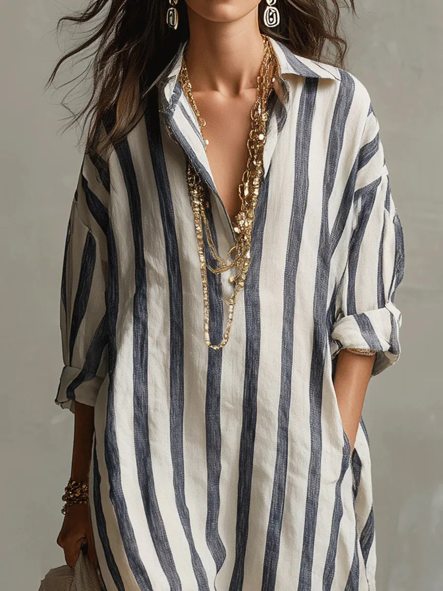 Amaris™ – Striped Linen Shirt Dress
