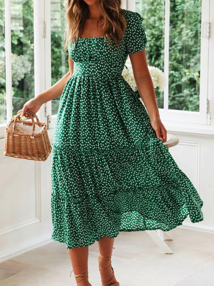Elena™ – Polka Dot Puff Sleeve Midi Dress