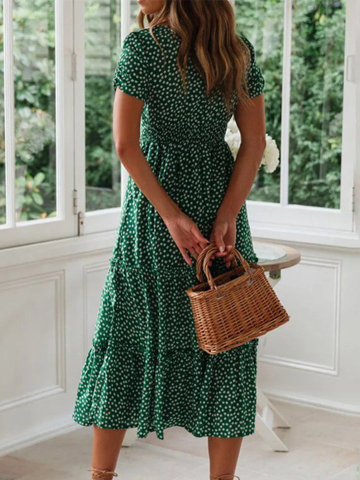 Elena™ – Polka Dot Puff Sleeve Midi Dress