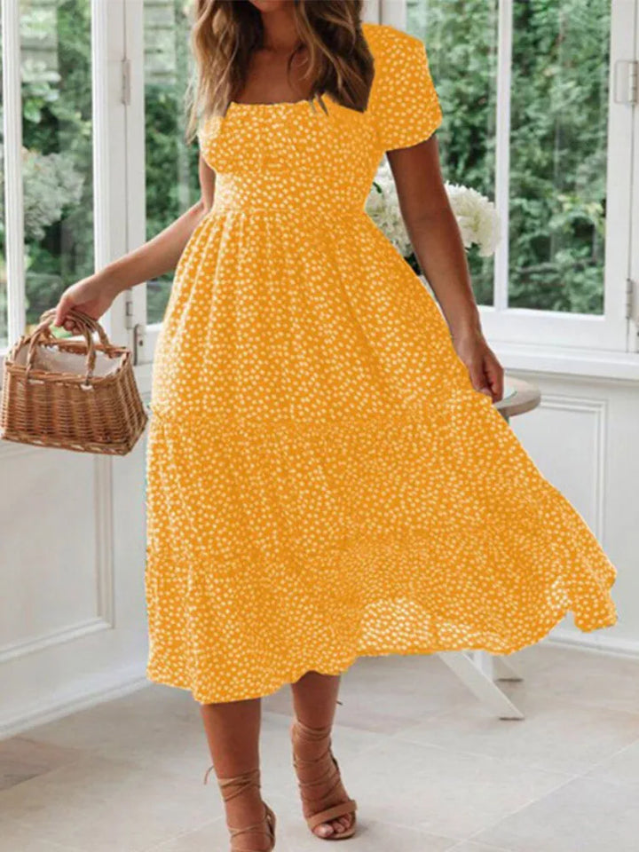 Elena™ – Polka Dot Puff Sleeve Midi Dress