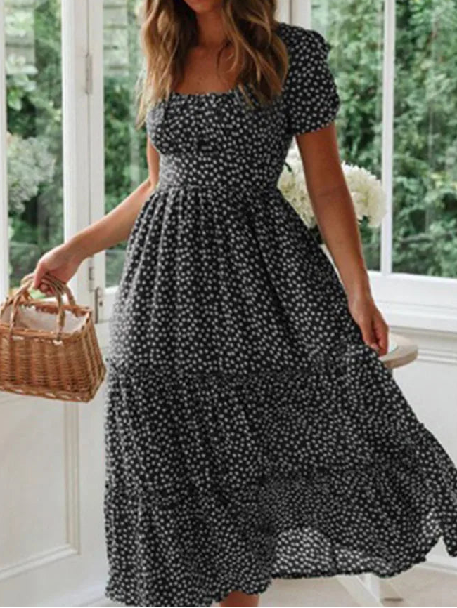 Elena™ – Polka Dot Puff Sleeve Midi Dress