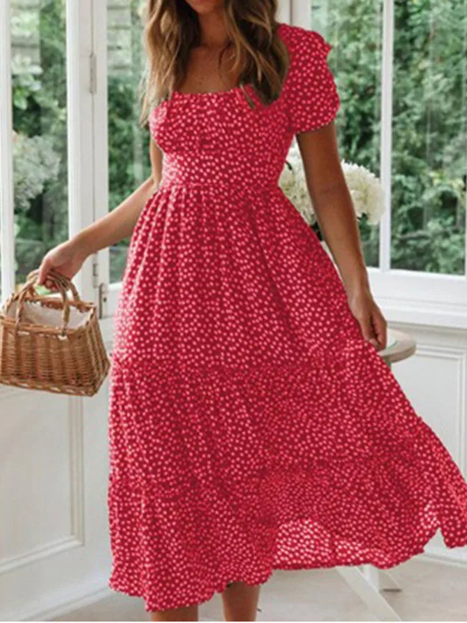 Elena™ – Polka Dot Puff Sleeve Midi Dress