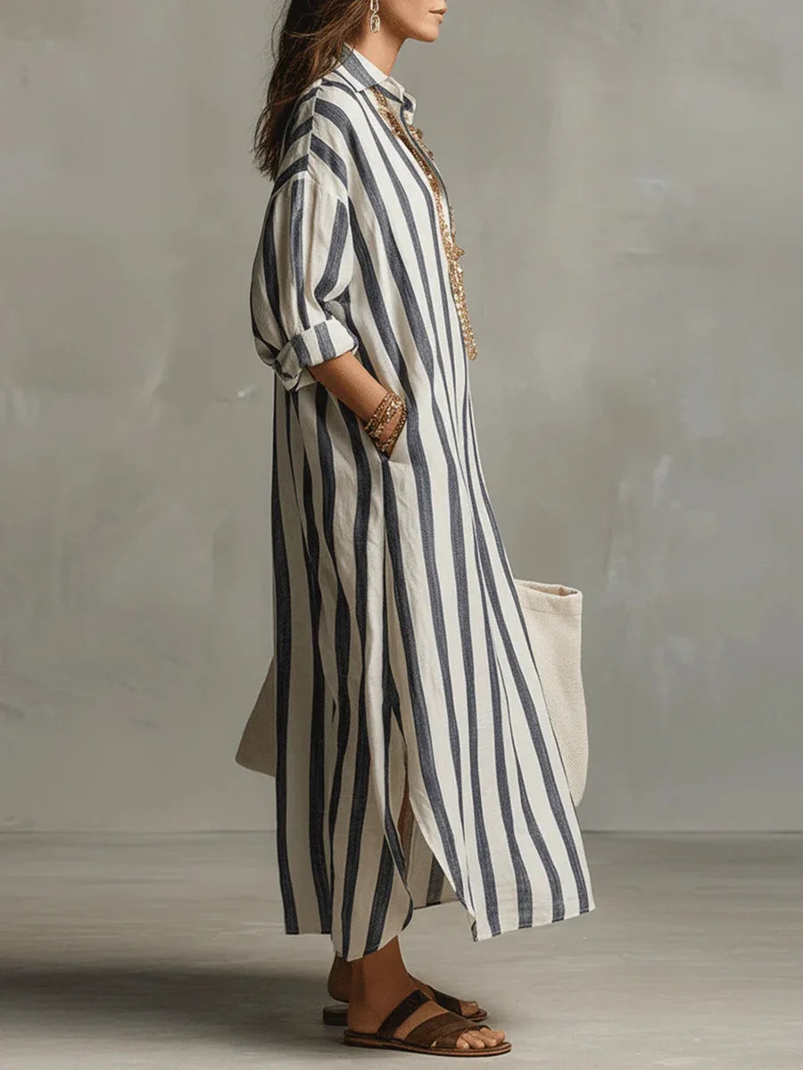 Amaris™ – Striped Linen Shirt Dress