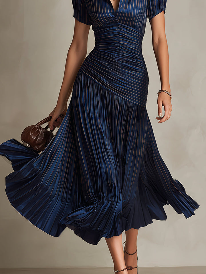 Adriana™ – Retro Striped Satin Midi Dress