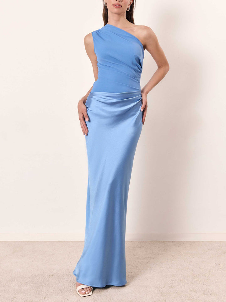 Anita™ – Elegant One-Shoulder Satin Maxi Dress