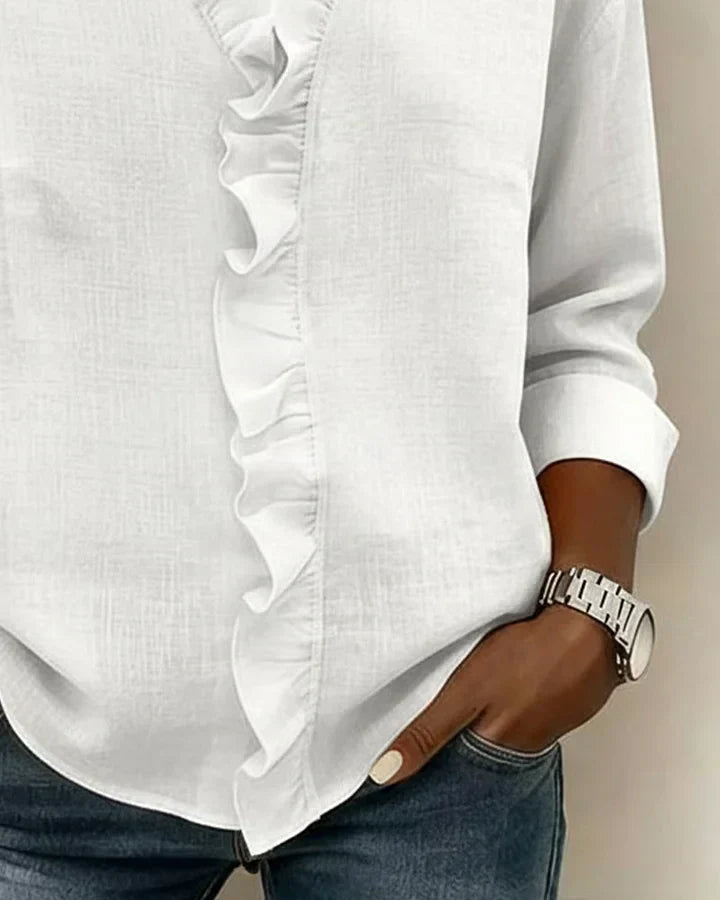Chiara™ – Elegant V-Neck Ruffle Blouse