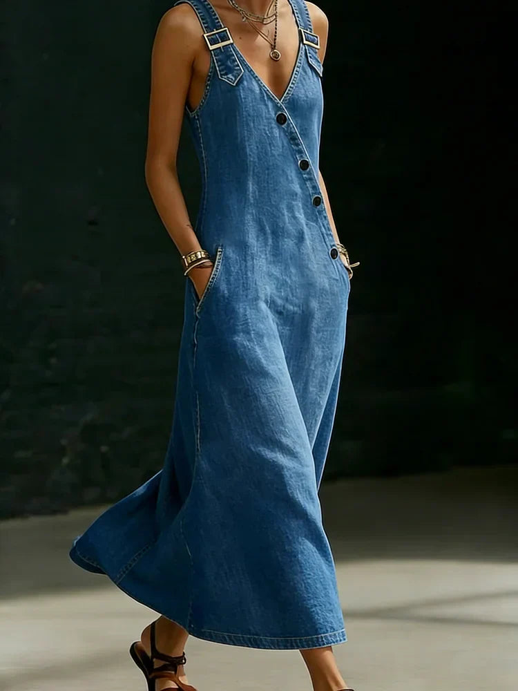 Vera™ | Classic Long Denim Button-Up Dress