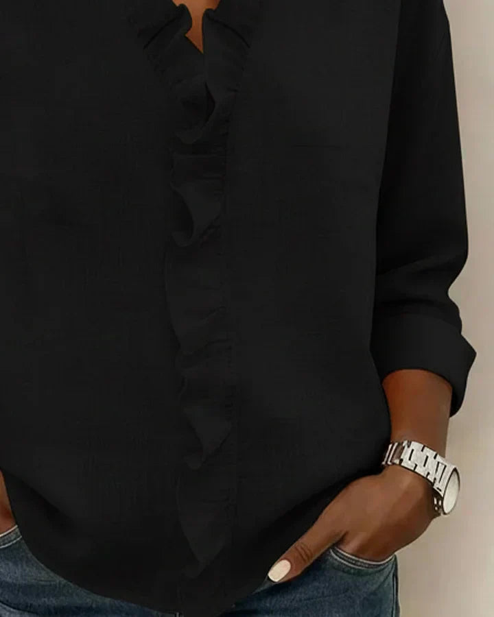 Chiara™ – Elegant V-Neck Ruffle Blouse