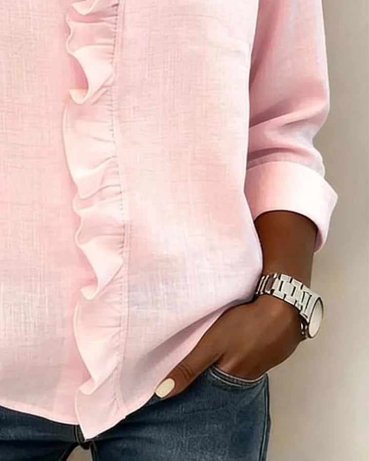 Chiara™ – Elegant V-Neck Ruffle Blouse