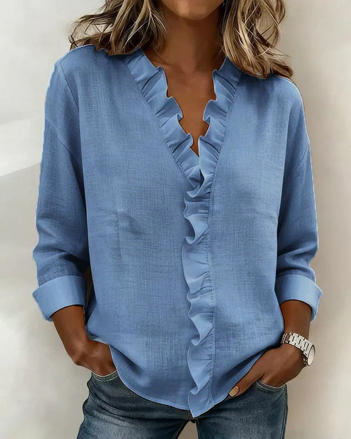 Chiara™ – Elegant V-Neck Ruffle Blouse