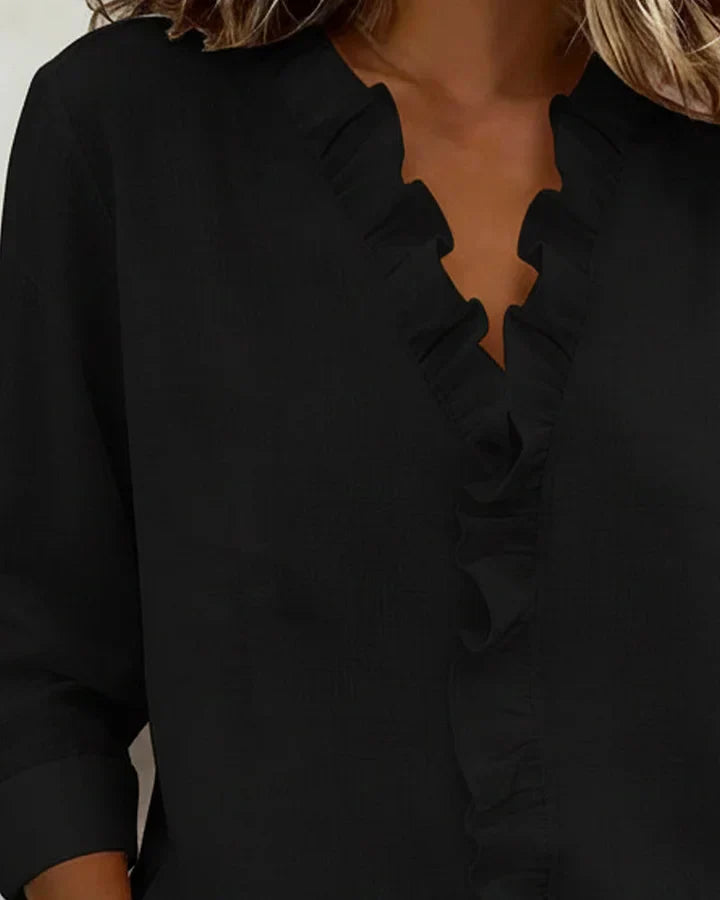 Chiara™ – Elegant V-Neck Ruffle Blouse