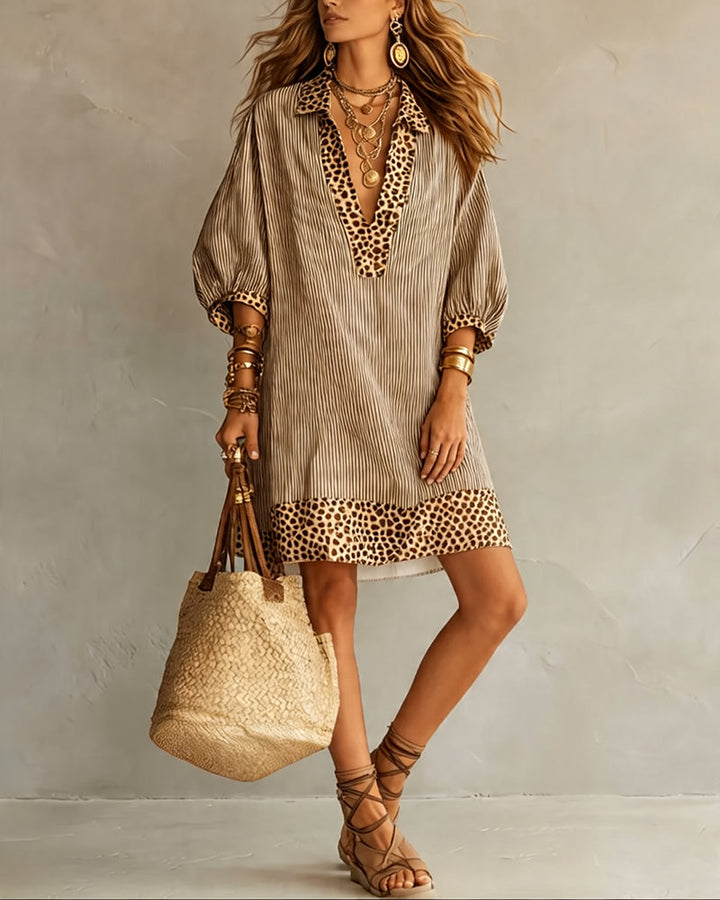 Sienna™ – Relaxed Leopard Accent Shirt Dress