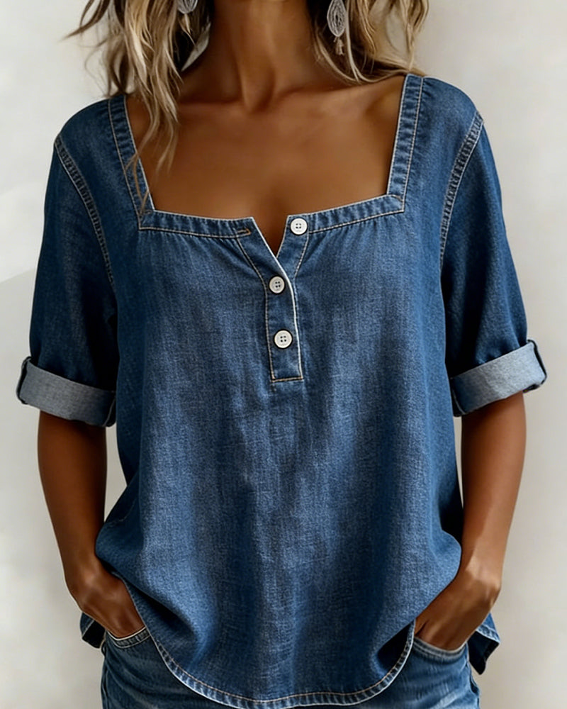 Avélia™ Square-Collared Denim Shirt