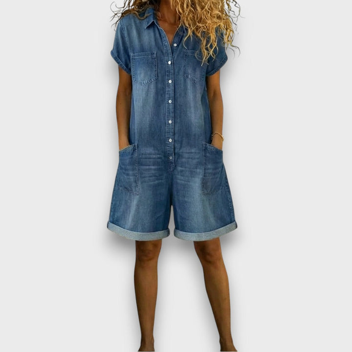 Joan™ | Short Denim-Look Cotton Overalls