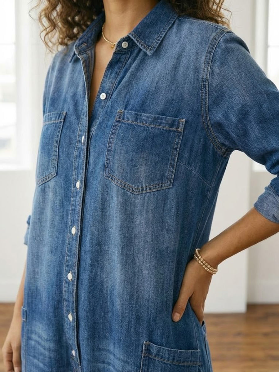 Diana™ | Retro Denim Button-Up Jumpsuit