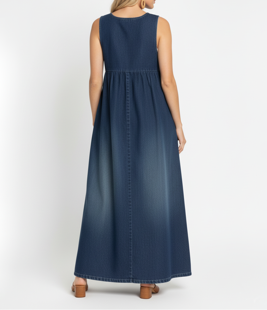 Karen™ | Retro-Inspired Washed Denim Maxi Dress
