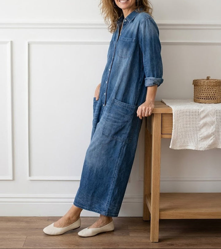 Diana™ | Retro Denim Button-Up Jumpsuit