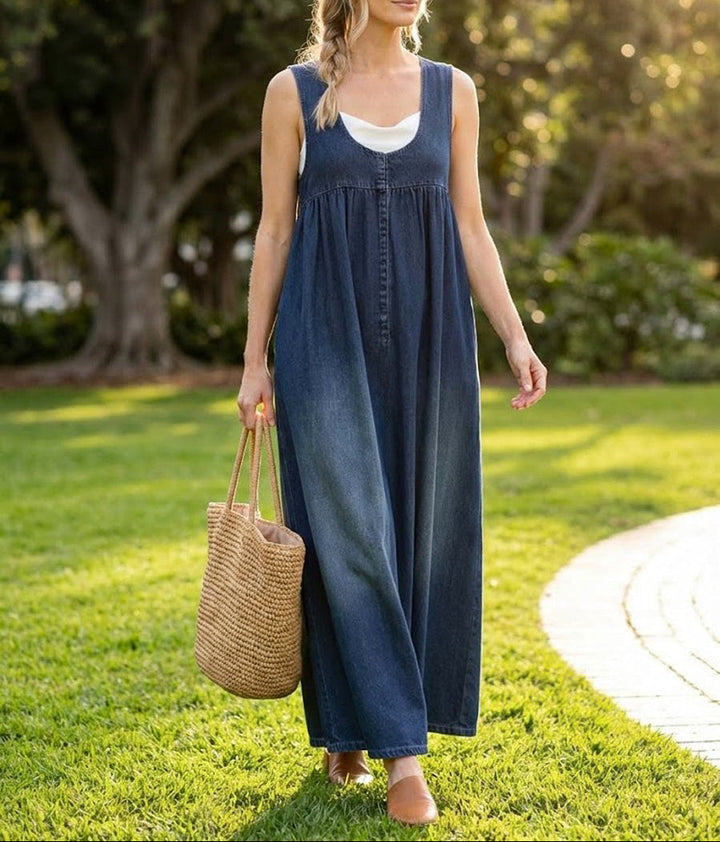 Karen™ | Retro-Inspired Washed Denim Maxi Dress