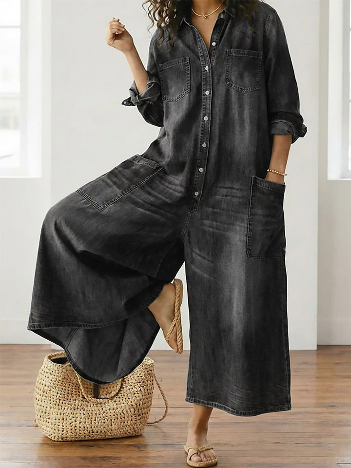 Diana™ | Retro Denim Button-Up Jumpsuit
