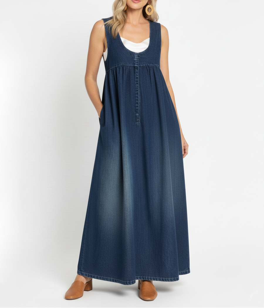 Karen™ | Retro-Inspired Washed Denim Maxi Dress