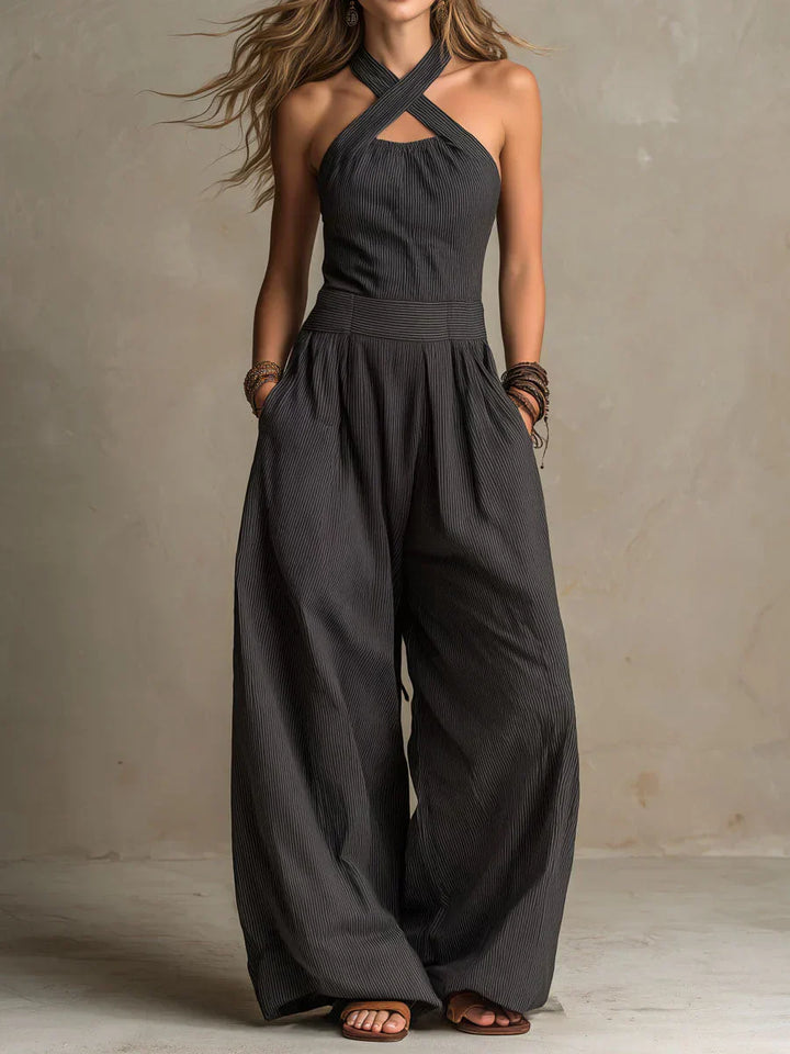 Vivienne™ – Elegant Wide-Leg Halter Jumpsuit