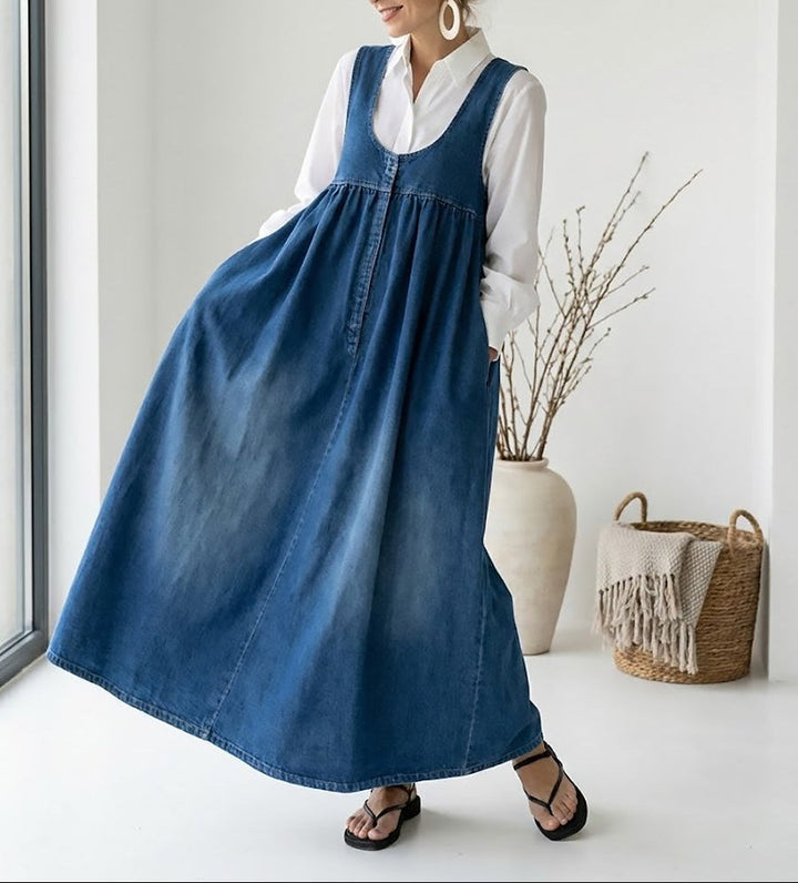 Karen™ | Retro-Inspired Washed Denim Maxi Dress