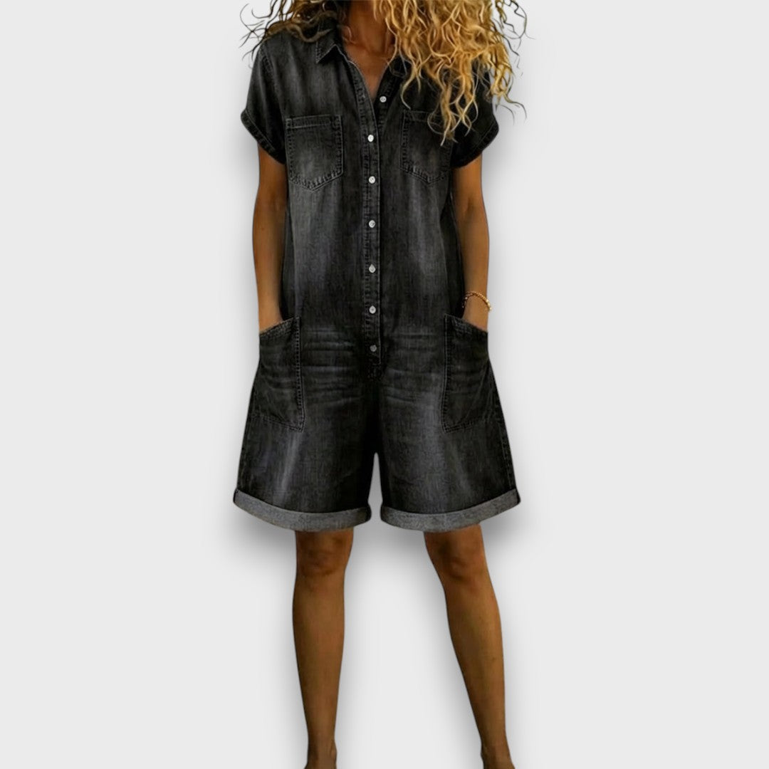 Joan™ | Short Denim-Look Cotton Overalls