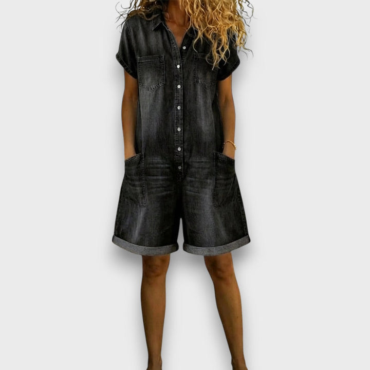 Joan™ | Short Denim-Look Cotton Overalls