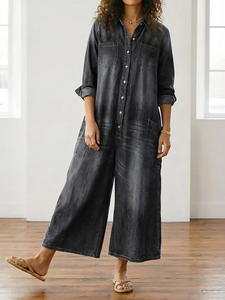 Diana™ | Retro Denim Button-Up Jumpsuit