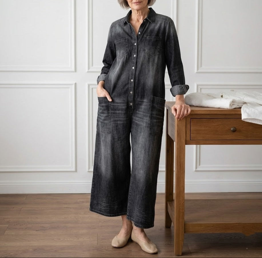 Diana™ | Retro Denim Button-Up Jumpsuit